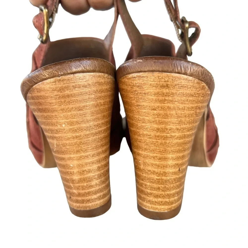 Miz Mooz Kenmare Leather Wedge Slingback Sandal Rust Brown EU 37 US 6.5/7 GUC